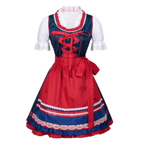 Felcia Damen Oktoberfest Outfit Bayerisches Bier Faschingskostüm Dienstmädchen Kleid für Halloween Cosplay Kostüm (A-Burgund, L) von Felcia