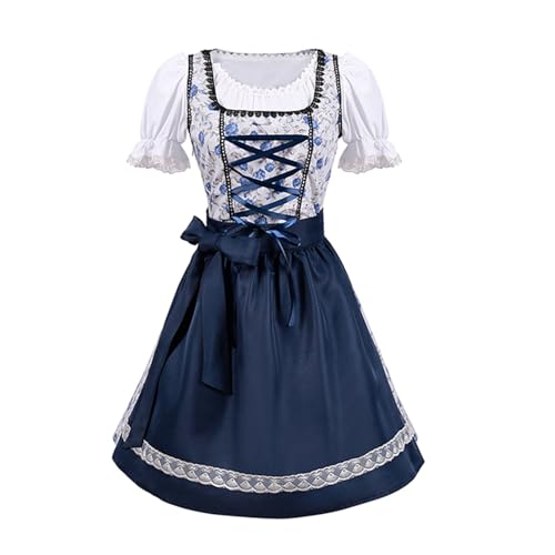 Felcia Damen Oktoberfest Outfit Bayerisches Bier Faschingskostüm Dienstmädchen Kleid für Halloween Cosplay Kostüm (A-Dunkelblau, L) von Felcia