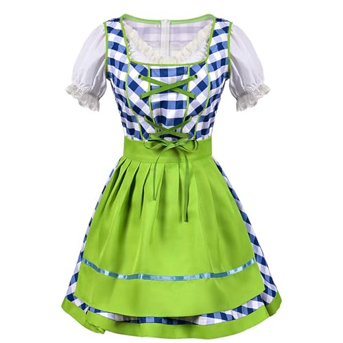 Felcia Damen Oktoberfest Outfit Bayerisches Bier Faschingskostüm Dienstmädchen Kleid für Halloween Cosplay Kostüm (A-Grün, L) von Felcia