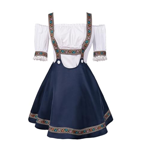 Felcia Damen Oktoberfest Outfit Bayerisches Bier Faschingskostüm Dienstmädchen Kleid für Halloween Cosplay Kostüm (A-Navy Blau, M) von Felcia