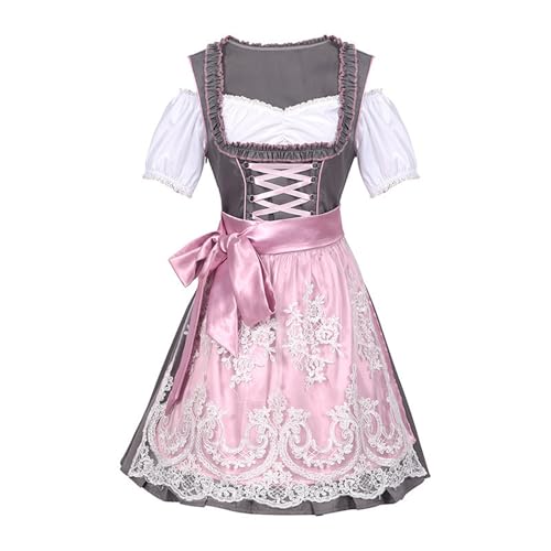 Felcia Damen Oktoberfest Outfit Bayerisches Bier Faschingskostüm Dienstmädchen Kleid für Halloween Cosplay Kostüm (A-Pink, L) von Felcia