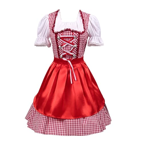 Felcia Damen Oktoberfest Outfit Bayerisches Bier Faschingskostüm Dienstmädchen Kleid für Halloween Cosplay Kostüm (A-Red, L) von Felcia