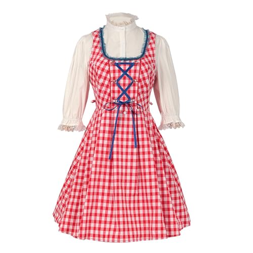 Felcia Damen Oktoberfest Outfit Bayerisches Bier Faschingskostüm Dienstmädchen Kleid für Halloween Cosplay Kostüm (A-Wassermelonenrot, L) von Felcia