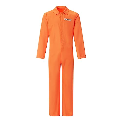 Felcia Erwachsene Häftling Overall Orange Gefangenen Overalls Kesselanzug Sträfling Räuber Faschingskostüm Karneval Party Cosplay Outfit (A-Damen, L) von Felcia