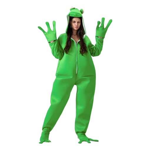 Felcia Erwachsene Unisex Frosch Verkleidung Karneval Lustiges Tierkostüm Einteiler Cosplay Overall für Mottoparty (B-Grün, L) von Felcia