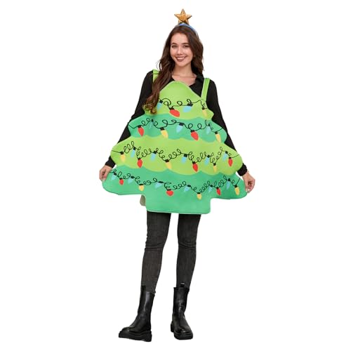 Felcia Frauen-Weihnachtsbaum-Kostüm, lustiges Schlupf-Weihnachtsbaum-Outfit, Weihnachtsbaum-Form, Cosplay-Kostüm für Karneval, Bühnenaufführung (A-Grün, Einheitsgröße) von Felcia