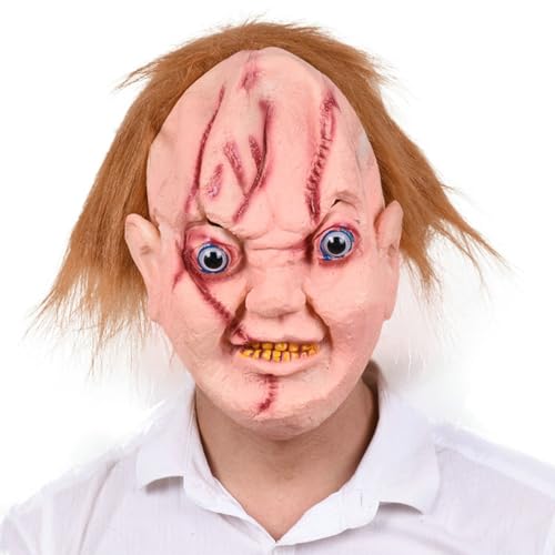 Felcia Halloween Gruselmaske Gruseliger Film Charakter Lustige Maske Realistische Horror Maske für Party Maskerade Cosplay Kostüm Requisiten (B-Gelb, Einheitsgröße) von Felcia