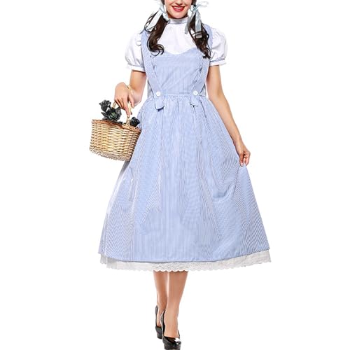 Felcia Halloween-Kostüm für Damen, elegantes Spitzen-Patchwork, langes Kleid und Haarband, Set für Mottoparty, Cosplay-Kostüm (A-Himmelblau, L) von Felcia