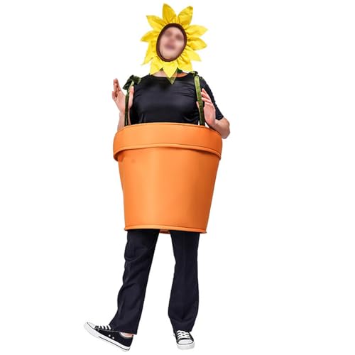 Felcia Halloween-Sonnenblumentopf-Kostüm für Erwachsene, lustiges Sonnenblumen-Cosplay-Kostüm mit Kopfbedeckung, Karnevals-Outfits (A-Auburn, Einheitsgröße) von Felcia