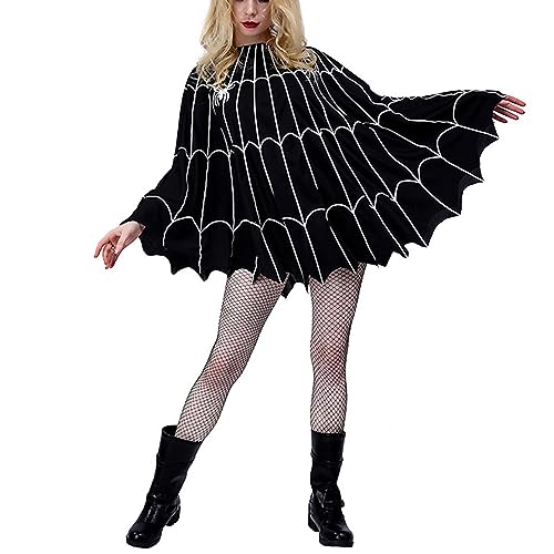 Felcia Halloween-Umhang für Damen, Gothic, Spinnennetz, Poncho, Umhang, Schal für Cosplay, Bühnenparty (Schwarz, Einheitsgröße) von Felcia