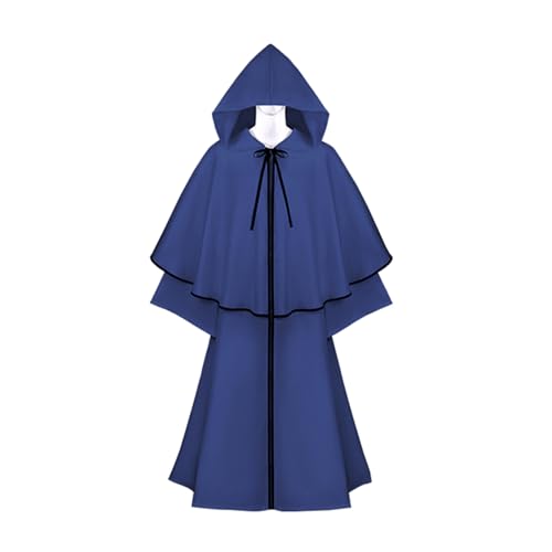 Felcia Hexenumhang für Damen, Langarm, zum Binden, Kapuzenumhang, Halloween, Karneval, Sensenmann, Cosplay, langer Kapuzenumhang (A-Blau, L) von Felcia