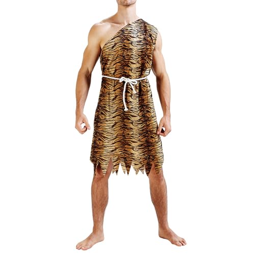 Felcia Höhlenmensch Kostüm Erwachsene Steinzeit Kostüm Halloween Leopard Outfit Höhlenfrau Verkleidung für Karneval Mottoparty (A-Men, Einheitsgröße) von Felcia