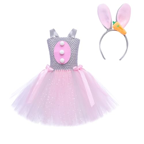 Felcia Osterkostüm für Kinder, Hase, Tüllkleid und Stirnband, Set für Kleinkinder, Mädchen, Cosplay, Party, Urlaub, Outfit (A-Grau, 10–12 Jahre) von Felcia