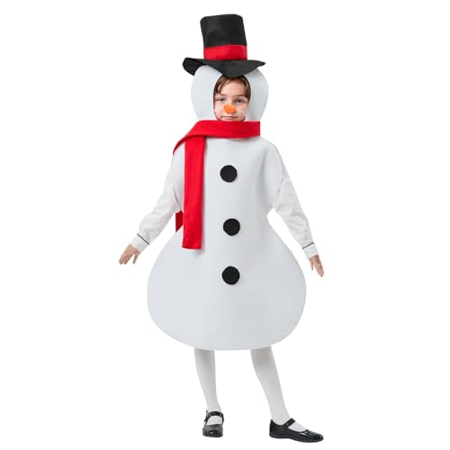 Felcia Schneemann-Kostüm für Erwachsene und Kinder, ärmellos, Overall mit falscher Nase und Schal, Schnee, Cosplay, Outfit, Weihnachten, Verkleidung (A-weißes Kind, 3-4T) von Felcia