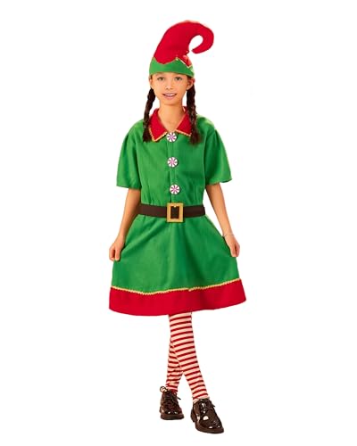 Felcia Weihnachtselfenkostüm für Eltern und Kind, kurzärmeliges Kleid mit Hut, Gürtel, Socken, Weihnachts-Cosplay-Outfits (Mädchen, 3-4T, Mädchen) von Felcia