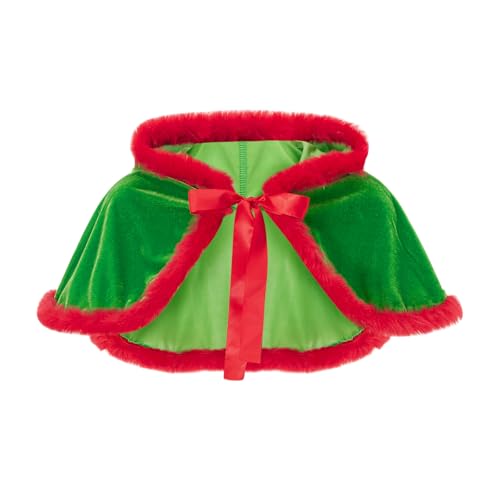 Felcia Weihnachtsumhang mit Kapuze für Damen, Kontrastfarbe, flauschiger Rand, Umhang, Weihnachtsmann-Kostüm (grün, Einheitsgröße) von Felcia