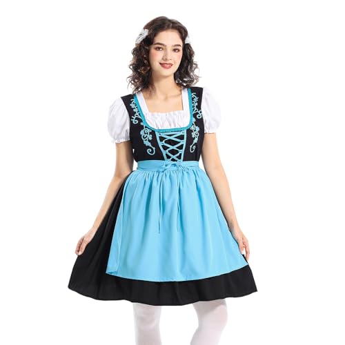 Halloween-Kostüme für Damen, Puffärmel, schmale Passform, kurzes Kleid mit Schürze, Cosplay-Kostüm für Bierfest (A-Blau, XL) von Felcia