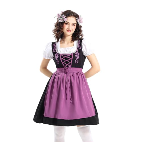 Halloween-Kostüme für Damen, Puffärmel, schmale Passform, kurzes Kleid mit Schürze, Cosplay-Kostüm für Bierfest (A-Lila, XL) von Felcia