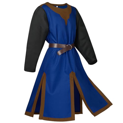 Herren Mittelalter Kostüm Renaissance Templer Wikinger Tunika Vintage Piraten Kostüm mit Gürtel für Cosplay Mottoparty (A-Brown, L) von Felcia