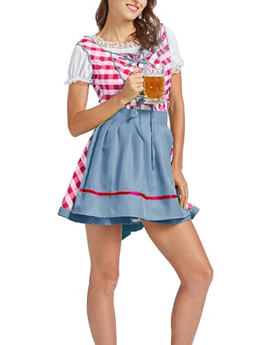 Oktoberfest-Kostüm für Damen, klassisches deutsches Dirndlkleid, Lederhosen-Kostüm für Bierfest (Blau, L) von Felcia