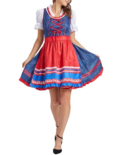 Oktoberfest-Kostüm für Damen, klassisches deutsches Dirndlkleid, Lederhosen-Kostüm für Bierfest (Burgund, L) von Felcia