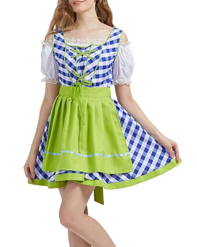 Oktoberfest-Kostüm für Damen, klassisches deutsches Dirndlkleid, Lederhosen-Kostüm für Bierfest (Grün, L) von Felcia