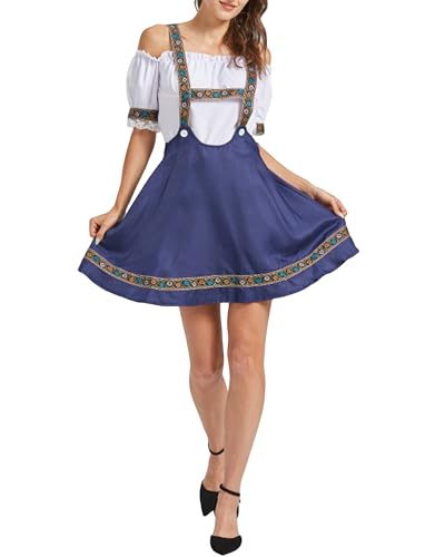 Oktoberfest-Kostüm für Damen, klassisches deutsches Dirndlkleid, Lederhosen-Kostüm für Bierfest (Marineblau, L) von Felcia