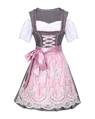 Oktoberfest-Kostüm für Damen, klassisches deutsches Dirndlkleid, Lederhosen-Kostüm für Bierfest (Rosa, S) von Felcia