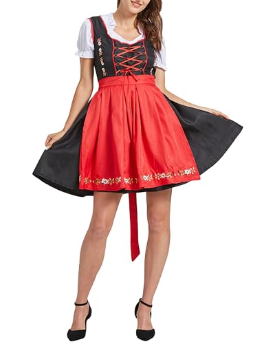 Oktoberfest-Kostüm für Damen, klassisches deutsches Dirndlkleid, Lederhosen-Kostüm für Bierfest (Schwarz, L) von Felcia