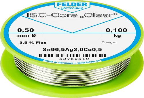 Felder ISO-Core  Clear  SAC305 Lötzinn Spule Sn96,5Ag3Cu0,5 0.100kg 0.5mm von Felder