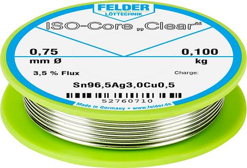 Felder ISO-Core  Clear  SAC305 Lötzinn Spule Sn96,5Ag3Cu0,5 0.100kg 0.75mm von Felder