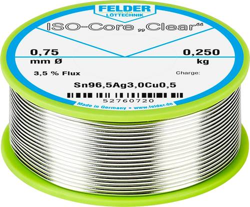 Felder ISO-Core  Clear  SAC305 Lötzinn Spule Sn96,5Ag3Cu0,5 0.250kg 0.75mm von Felder