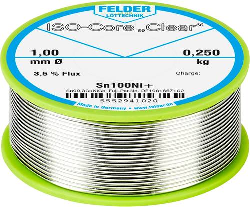 Felder ISO-Core  Clear  Sn100Ni+ Lötzinn, bleifrei Spule Sn99,25Cu0,7Ni0,05 0.250kg 1mm von Felder