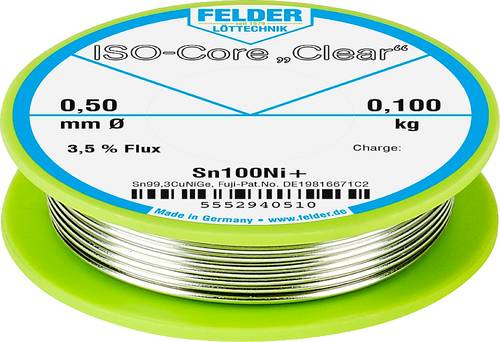 Felder ISO-Core  Clear  Sn100Ni+ Lötzinn Spule Sn99,25Cu0,7Ni0,05 0.100kg 0.5mm von Felder