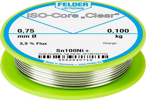 Felder ISO-Core  Clear  Sn100Ni+ Lötzinn Spule Sn99,25Cu0,7Ni0,05 0.100kg 0.75mm von Felder