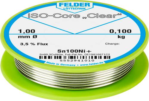 Felder ISO-Core  Clear  Sn100Ni+ Lötzinn Spule Sn99,25Cu0,7Ni0,05 0.100kg 1mm von Felder