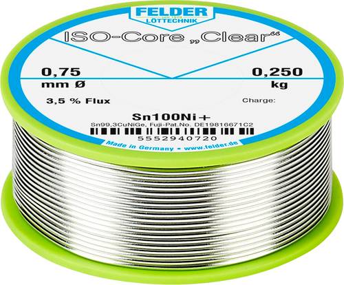 Felder ISO-Core  Clear  Sn100Ni+ Lötzinn Spule Sn99,25Cu0,7Ni0,05 0.250kg 0.75mm von Felder