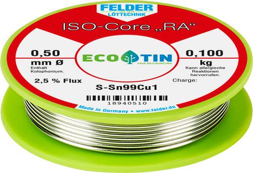 Felder ISO-Core  RA  Sn99Cu1 Lötzinn, bleifrei Spule Sn99,3Cu0,7 0.100kg 0.5mm von Felder