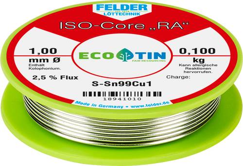 Felder ISO-Core  RA  Sn99Cu1 Lötzinn, bleifrei Spule Sn99,3Cu0,7 0.100kg 1mm von Felder