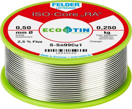 Felder ISO-Core  RA  Sn99Cu1 Lötzinn, bleifrei Spule Sn99,3Cu0,7 0.250kg 0.5mm von Felder