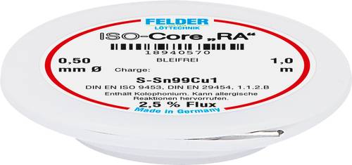 Felder ISO-Core  RA  Sn99Cu1 Lötzinn, bleifrei Spule Sn99,3Cu0,7 0.5mm von Felder