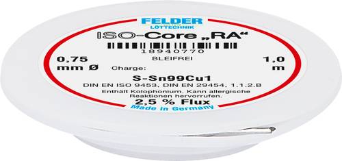 Felder ISO-Core  RA  Sn99Cu1 Lötzinn, bleifrei Spule Sn99,3Cu0,7 0.75mm von Felder