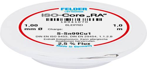 Felder ISO-Core  RA  Sn99Cu1 Lötzinn, bleifrei Spule Sn99,3Cu0,7 1mm von Felder