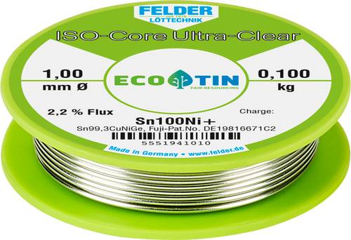 Felder ISO-Core  Ultra-Clear  Sn100Ni+ Lötzinn, bleifrei Spule Sn99,25Cu0,7Ni0,05 0.100kg 1mm von Felder