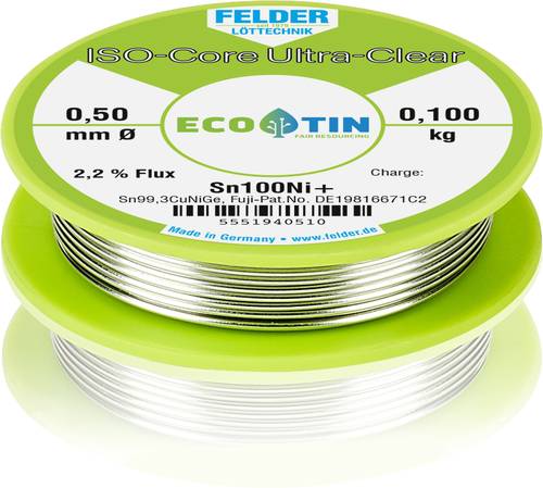 Felder ISO-Core  Ultra-Clear  Sn100Ni+ Lötzinn, bleifrei Spule Sn99,3CuNiG 0.100kg 0.5mm von Felder