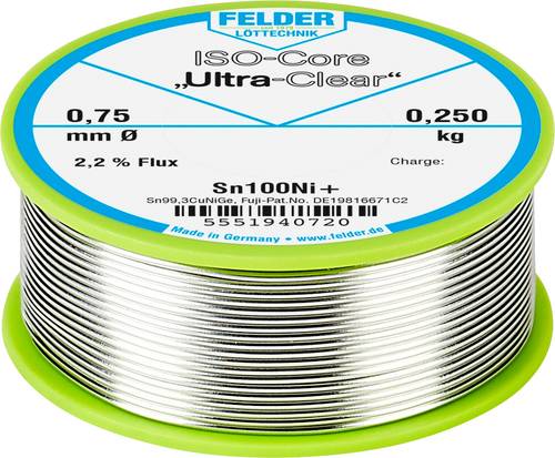 Felder ISO-Core  Ultra-Clear  Sn100Ni+ Lötzinn, bleifrei Spule Sn99,25Cu0,7Ni0,05 0.250kg 0.75mm von Felder