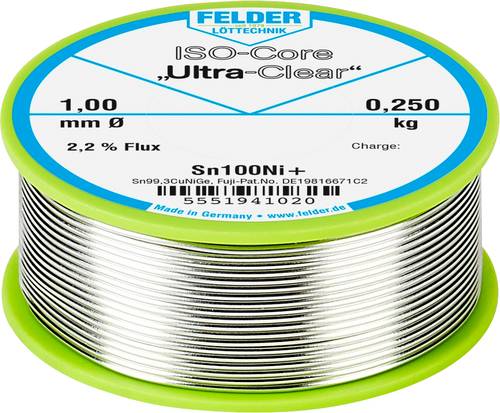 Felder ISO-Core  Ultra-Clear  Sn100Ni+ Lötzinn, bleifrei Spule Sn99,25Cu0,7Ni0,05 0.250kg 1mm von Felder