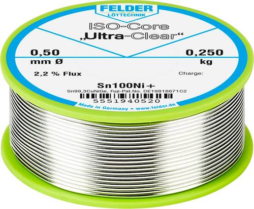 Felder ISO-Core  Ultra-Clear  Sn100Ni+ Lötzinn, bleifrei Spule Sn99,25Cu0,7Ni0,05 0.250kg 0.5mm von Felder