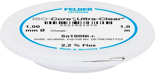 Felder ISO-Core  Ultra-Clear  Sn100Ni+ Lötzinn, bleifrei Spule Sn99,25Cu0,7Ni0,05 1mm von Felder