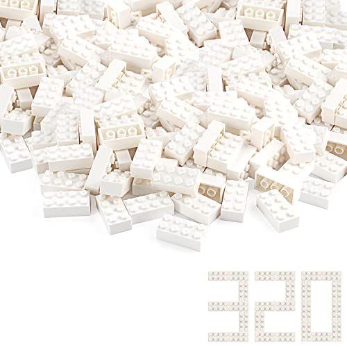 320 Stück 2x4 weiße Steine Teile Klassische Bausteine Kreatives Spielset Spielzeugzubehör Kombinieren Sie mit 3001 großen Ziegelmarken (Weiß) von Feleph